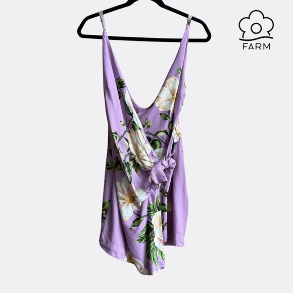 Farm Rio Florença Mini Dress Small Purple Floral Adjustable Straps Waist Tie - Picture 2 of 7
